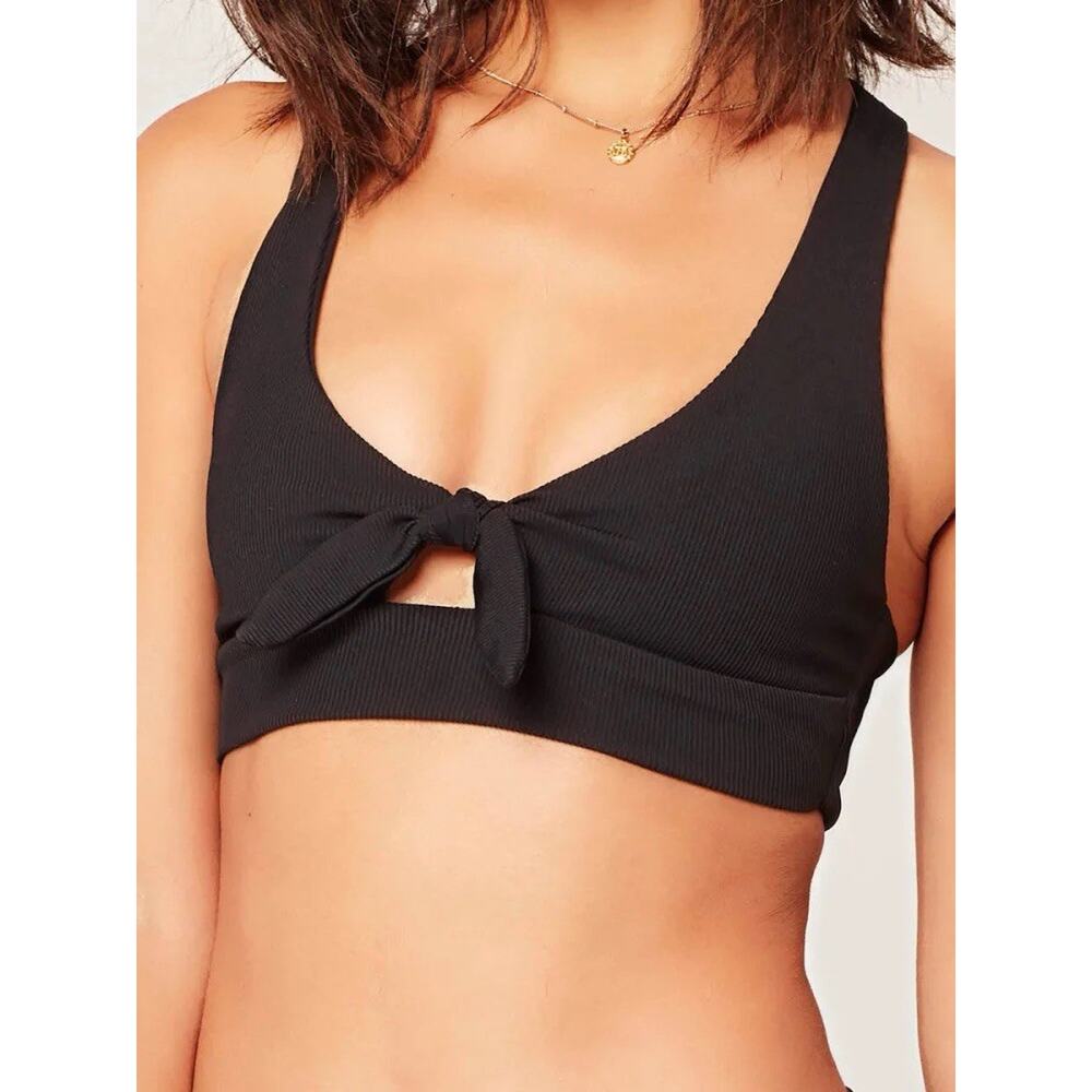 L Space Black Tara Ribbed Racerback Bikini Swimsuit Top M NWT